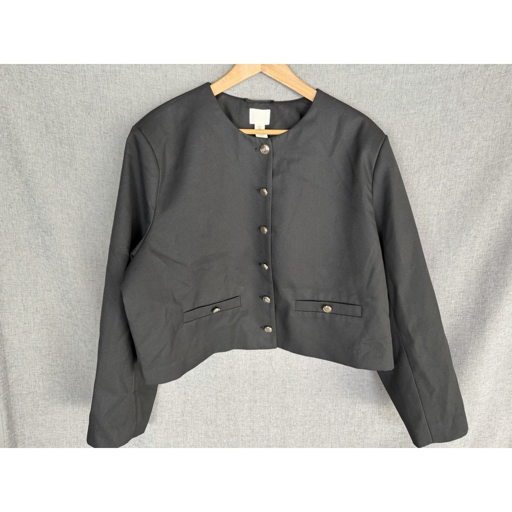 New H&M Black Jacket Blazer Gold Buttons Womens XL Carreer